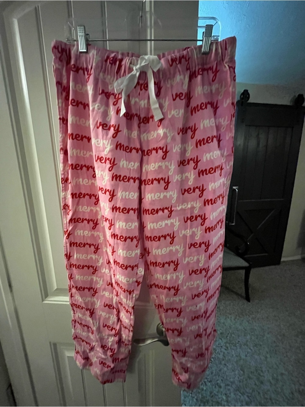 NWT J Crew Pink "Very Merry"  Pajama Pants - Cozy Holiday Sleepwear, size Large